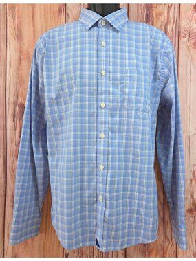 Untuckit Blue Plaid Long Sleeve Button-Down Shirt XL Nylon Blend